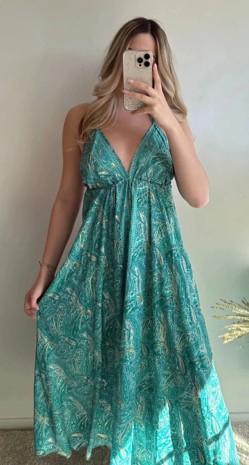 Robe longue bohème chic rouge pour femme