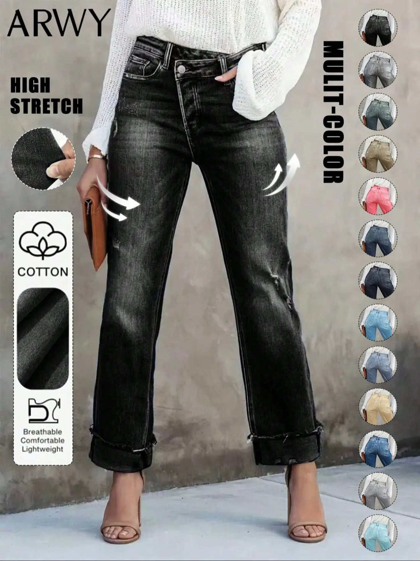 Jean uni pour femme, pantalon en denim décontracté et confortable pour le quotidien, bas pour femme toutes saisons