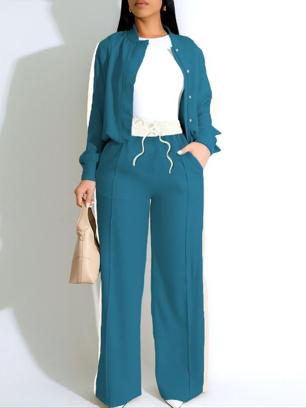 Ensemble deux pièces pour femme avec haut patchwork et pantalon large, ensemble décontracté à manches longues et pantalon pour usage quotidien, vêtements d'été pour femmes