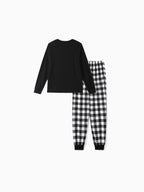 Christmas Family Matching Glow In The Dark Letters Print Long-sleeve Pajamas Sets with Christmas Socks Black+White