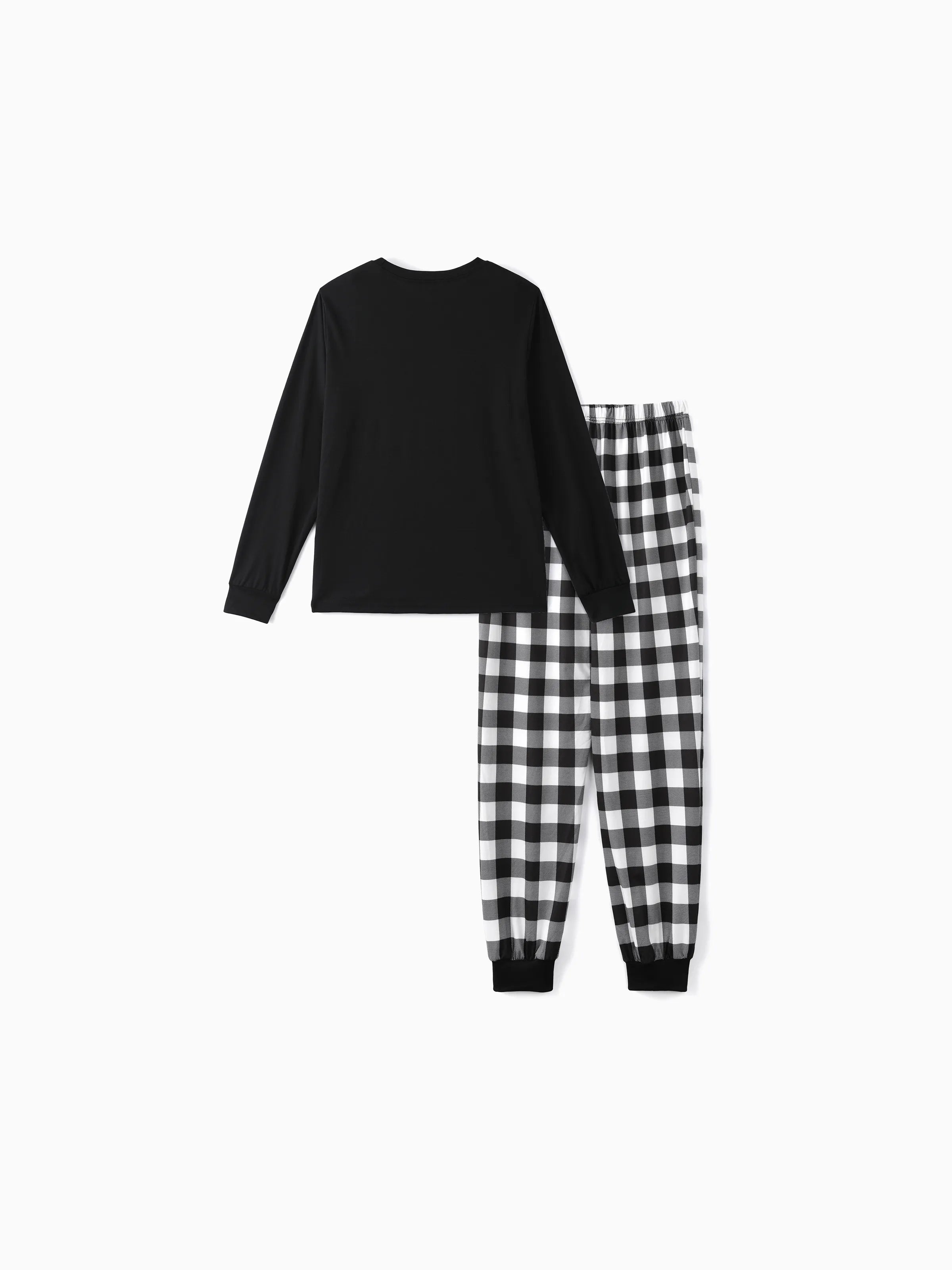 Christmas Family Matching Glow In The Dark Letters Print Long-sleeve Pajamas Sets with Christmas Socks Black+White