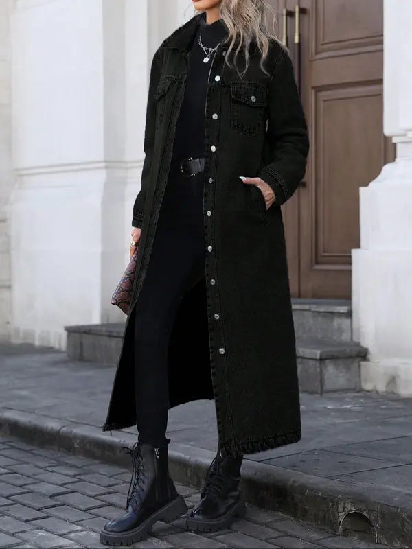 Manteau en jean à boutonnage frontal pour femme, Veste en jean élégante et décontractée à manches longues pour le printemps et l'automne, Vêtements pour femme pour le quotidien, Vêtements d'extérieur