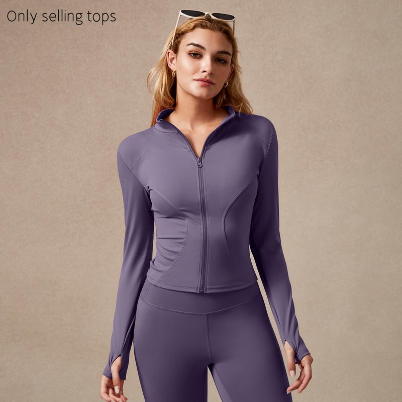 Veste de sport zippée à manches longues pour femme, coupe ajustée, tissu extensible à séchage rapide avec trous pour les pouces, pour la course, le yoga, la gym, tenues d'entraînement, vêtements de sport.