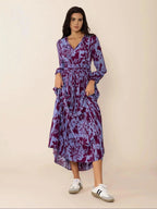 Women's Boho Floral Print Lantern Sleeve Dress, Fitted Waist Tie Design, Loose Fit Comfortable Casual Long Sleeve Dress for Fall Winter