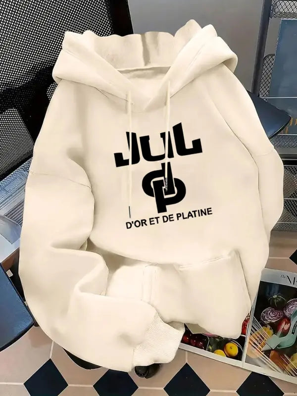 Sweat à capuche imprimé lettres pour femmes, pull décontracté à manches longues pour l'automne et l'hiver, vêtements pour femmes pour un usage quotidien
