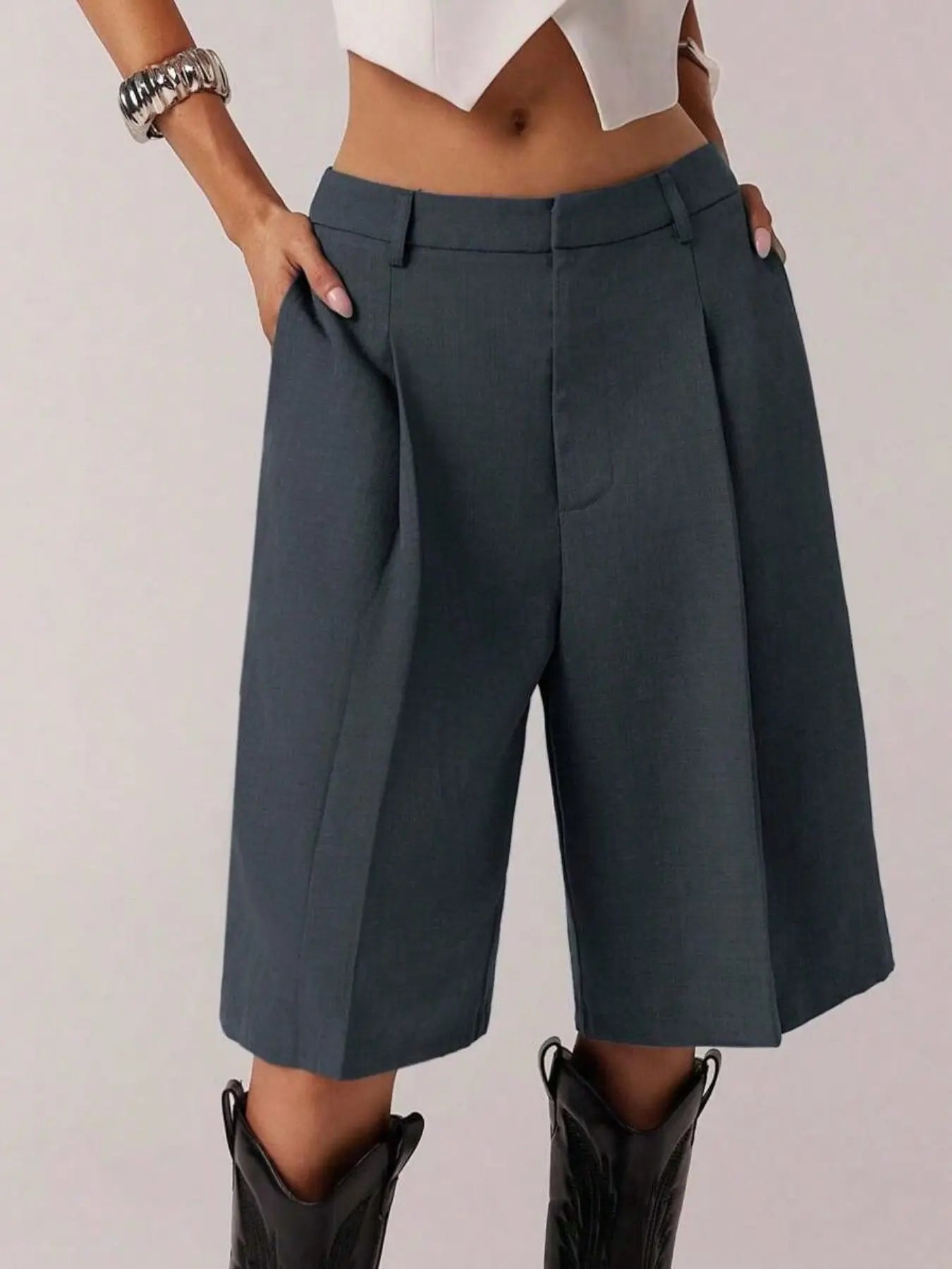 Short Bermuda Femme Uni Simple de Navette, Short Décontracté d'Affaires Toutes Saisons, Élégant et Confortable