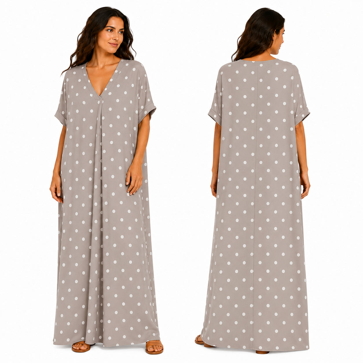 Robe longue oversize fluide chic à pois pour femme été