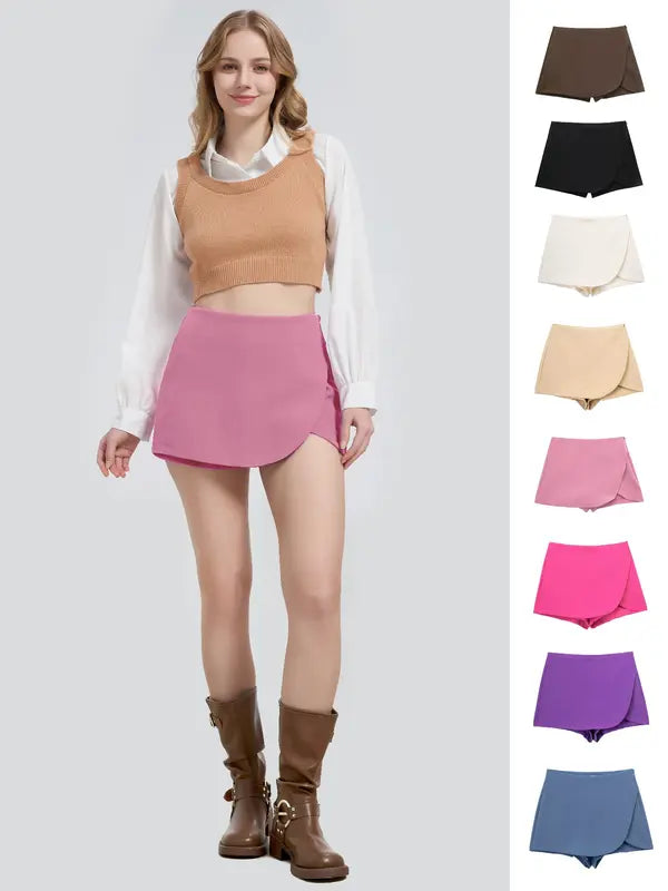 Jupe-short décontractée pour femmes, taille haute avec fermeture éclair latérale, confortable et élégante, parfaite pour le quotidien, mode féminine