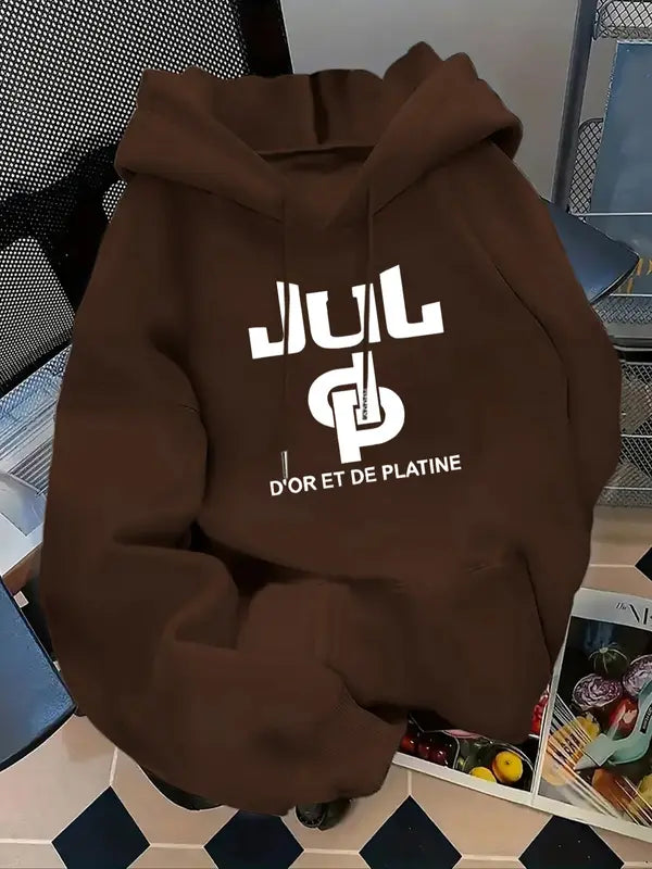 Sweat à capuche imprimé lettres pour femmes, pull décontracté à manches longues pour l'automne et l'hiver, vêtements pour femmes pour un usage quotidien