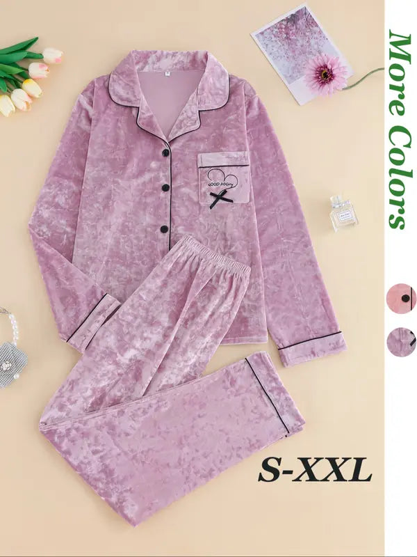 Ensemble de pyjama hivernal élégant pour femme, haut ajusté à manches longues boutonné et pantalon chaud, vêtements d'intérieur confortables pour temps froid