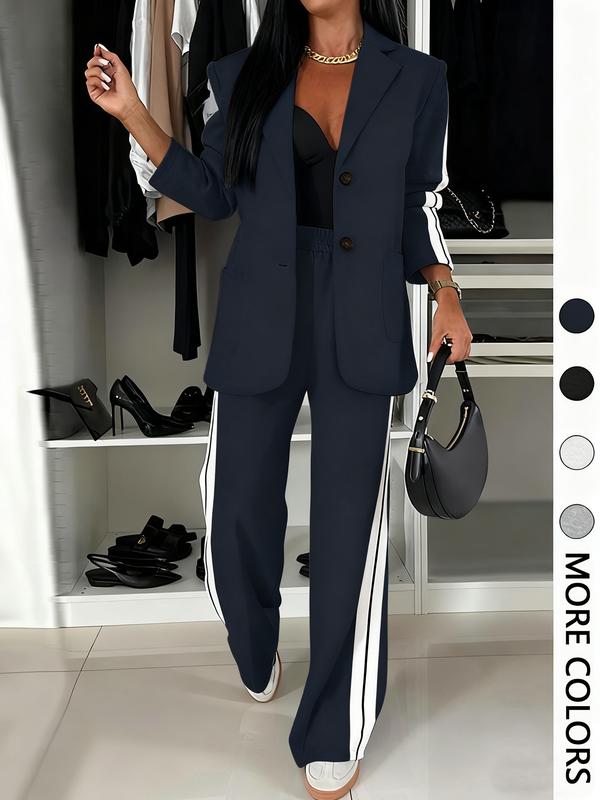 Ensemble blazer et pantalon ample à rayures pour femme, tailleur décontracté et ajusté pour toutes les saisons, tenue élégante pour femme