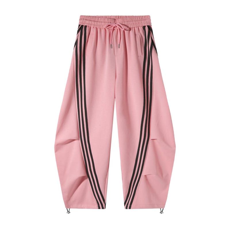 Pantalon de survêtement large et ample rayé pour femme, coupe décontractée, avec taille élastique et poches latérales pour vêtements de sport