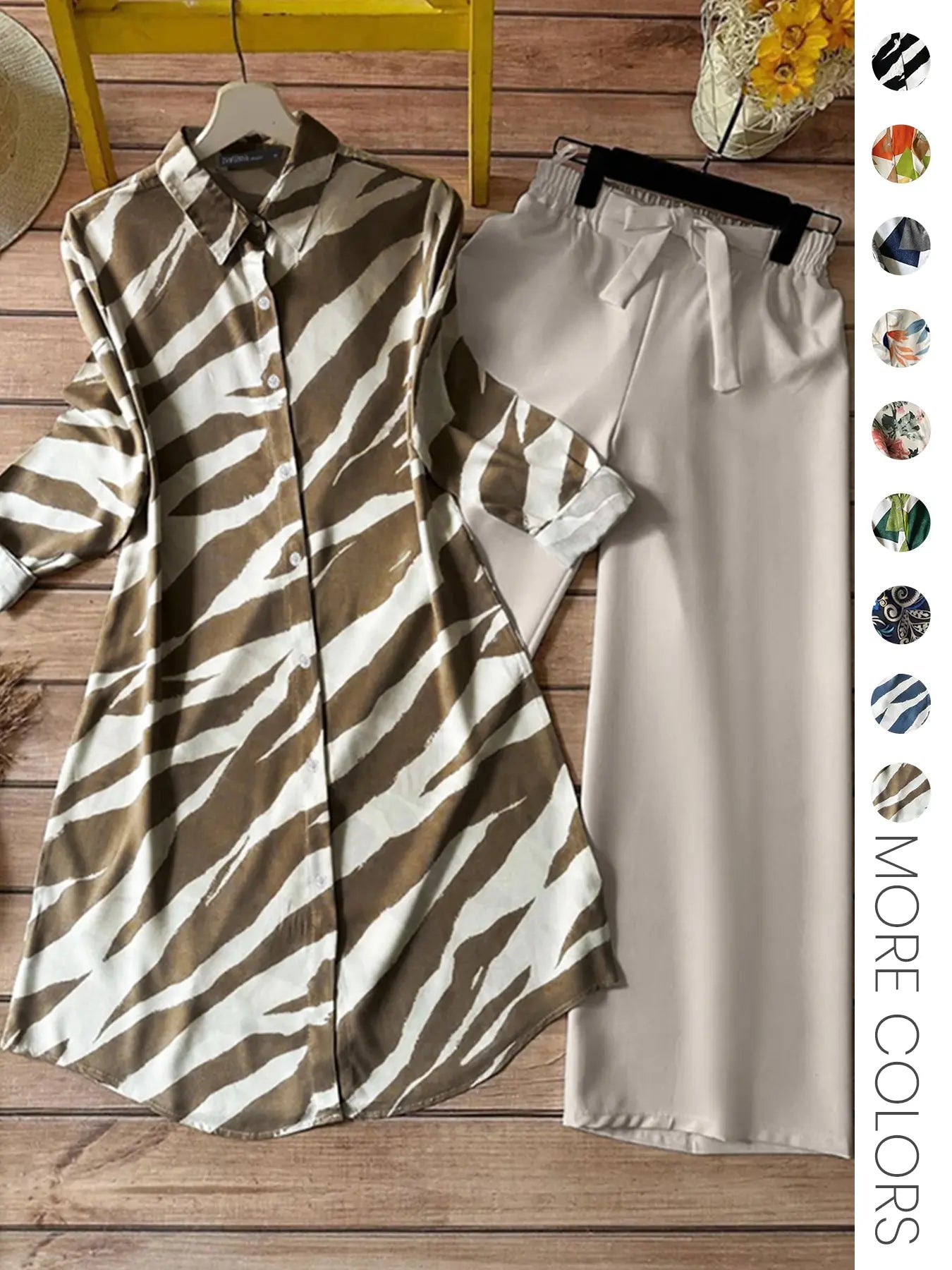 Ensemble deux pièces pour femme, chemise boutonnée à imprimé intégral et pantalon large, haut décontracté à manches longues et col, pantalon pour un usage quotidien, vêtements féminins pour toutes les saisons