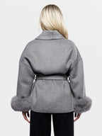 Women's Elegant Solid Color Waist Tie Plush Long Sleeve Thermal Wrap Coat