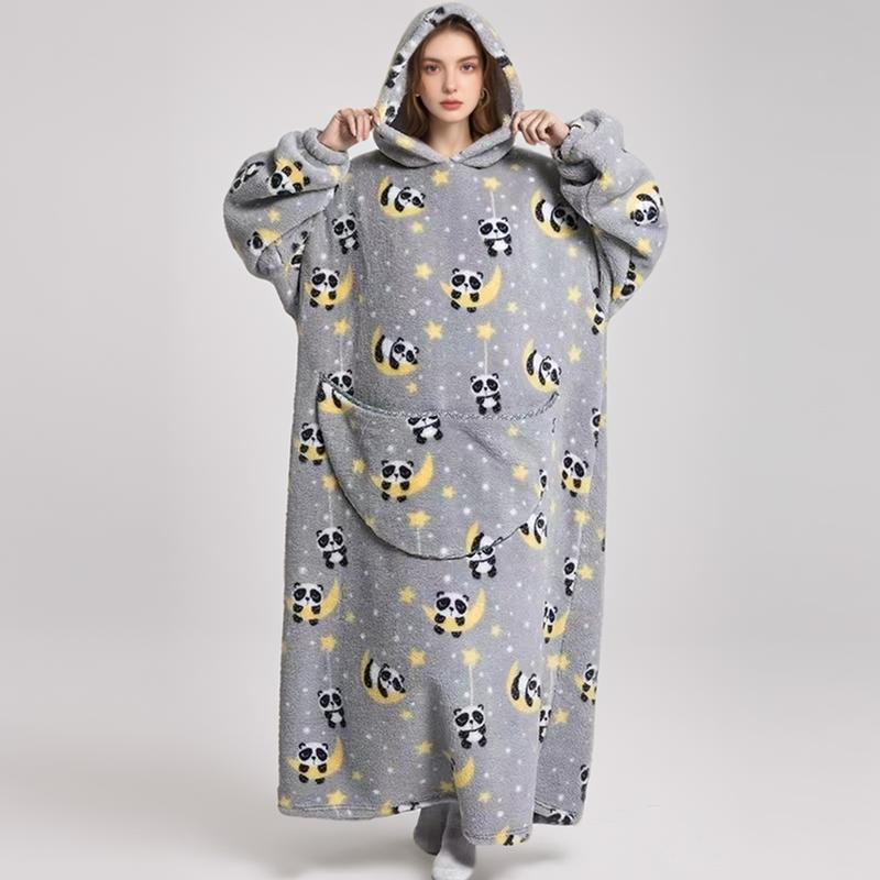 Hoodie Couverture Oversize, Polaire Douillette, Sweat à Capuche Long Couverture comme Cadeau, Couverture Portative Longue avec Manches et Grandes Poches, Pyjama Une Pièce Lavable en Machine pour Adultes