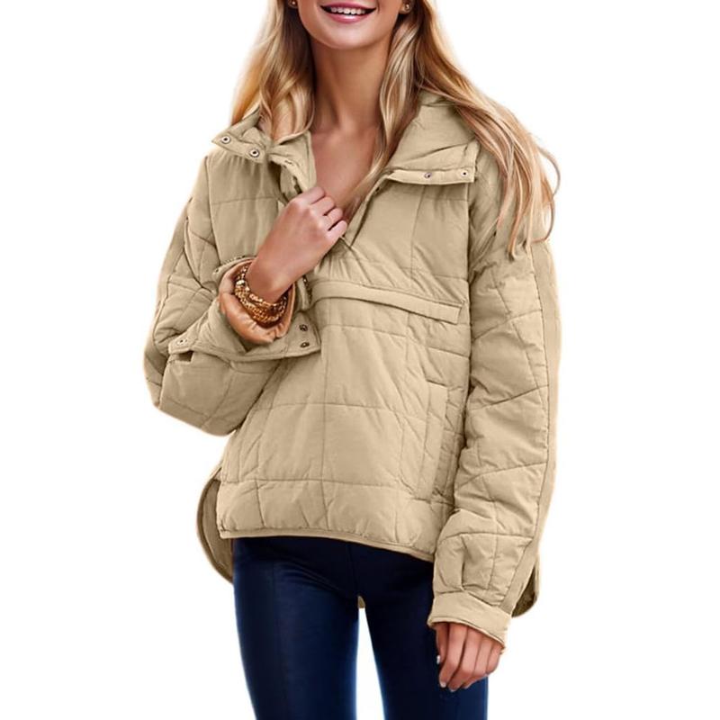 Veste doudoune oversize matelassée à capuche chauve-souris pour femme, pull à manches longues léger et chaud avec grande poche poitrine
