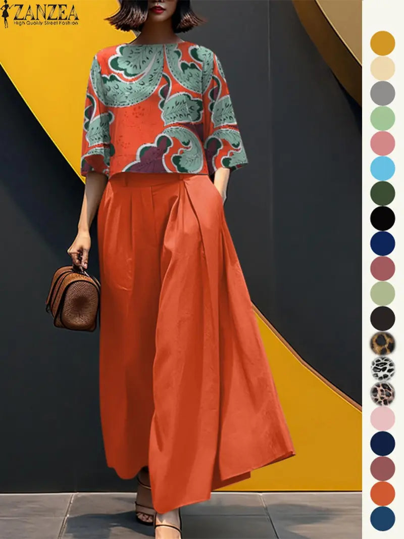 Ensemble deux pièces haut et pantalon large pour femme, haut et pantalon décontractés, mode minimaliste, confortables, à manches trois quarts, pour tous les jours en extérieur, vêtements pour femmes toutes saisons
