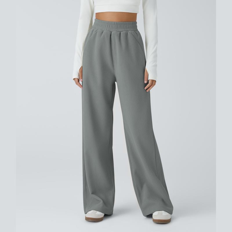 Pantalon décontracté en velours côtelé, coupe droite, taille haute, avec poches latérales