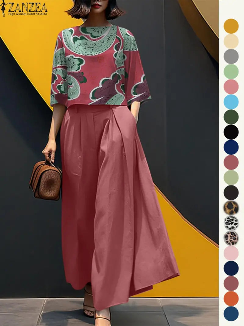 Ensemble deux pièces haut et pantalon large pour femme, haut et pantalon décontractés, mode minimaliste, confortables, à manches trois quarts, pour tous les jours en extérieur, vêtements pour femmes toutes saisons