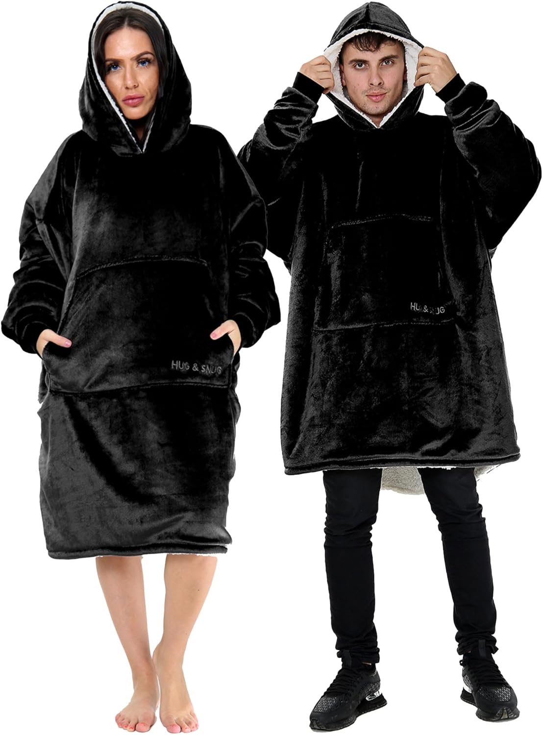 Couverture Sweat à Capuche Géante Homme Femme, Polaire Sherpa Ultra Douce Chaude Confortable Portable, Plaid Couverture à Manches pour Adultes Ados avec Grande Poche
