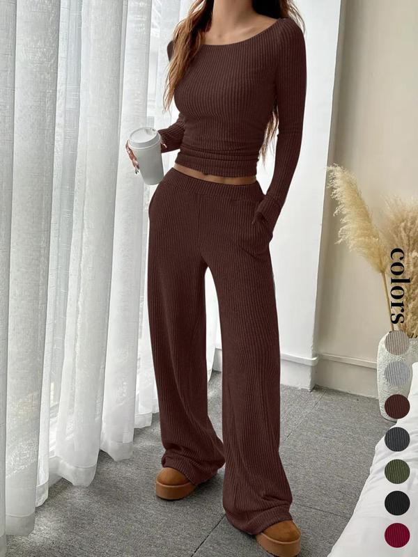 Ensemble Femme Rayé Décontracté Haut Manches Longues & Pantalon Ample à Poches, Style Européen, Confortable pour le Quotidien