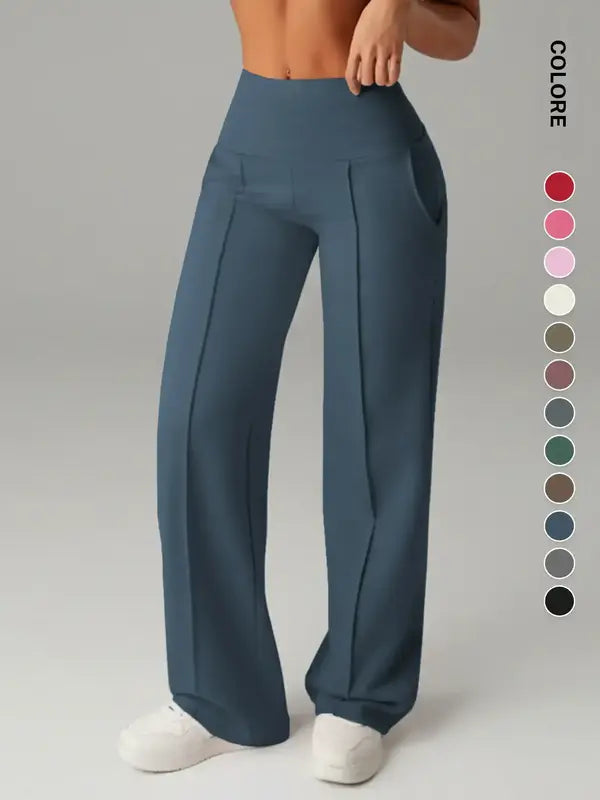 Pantalon de jogging taille haute avec poches latérales pour femme, décontracté, sportif, pour le yoga, coupe ample, taille élastique, leggings longs toutes saisons