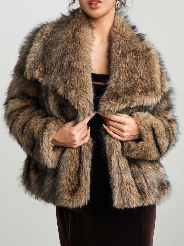 Veste en fausse fourrure unie pour femme, manteau décontracté à col et manches longues pour l'automne et l'hiver, vêtements quotidiens pour femme, hauts mignons