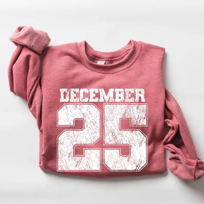 Sweat-shirt de Noël rétro, T-shirt 25 décembre, Vêtements de fêtes, Chemises de Noël pour femmes, Col rond de Noël, Cadeau de Noël, Pull d'hiver