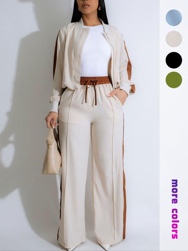 Ensemble deux pièces pour femme avec haut patchwork et pantalon large, ensemble décontracté à manches longues et pantalon pour usage quotidien, vêtements d'été pour femmes