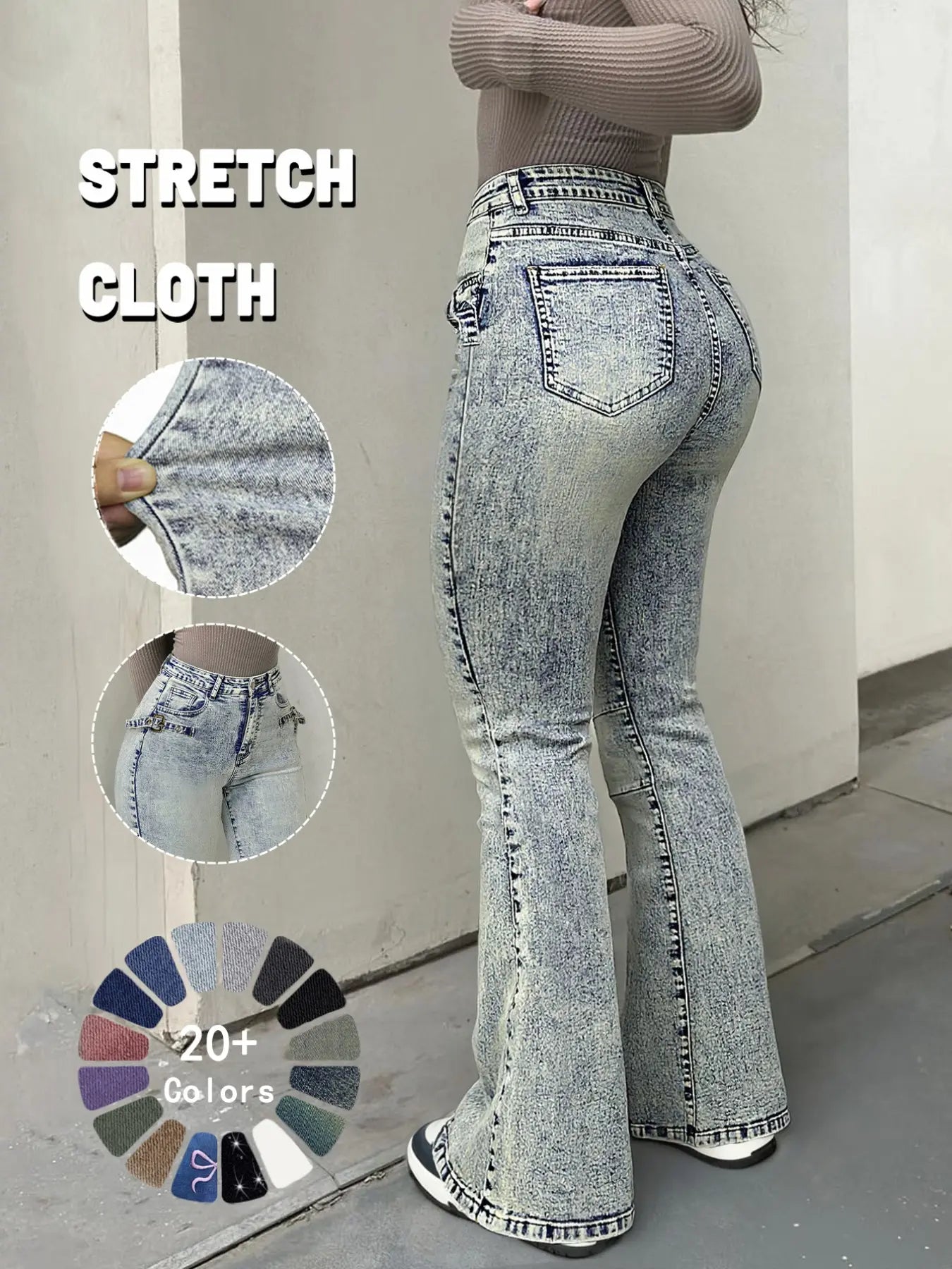 Jean Y2K évasé taille haute pour femme, Jean décontracté en denim avec poches à boutons, Bas pour femme pour le quotidien, Jean 000, Jean femme à la mode et polyvalent, Convient pour le printemps, l'été, l'automne et l'hiver