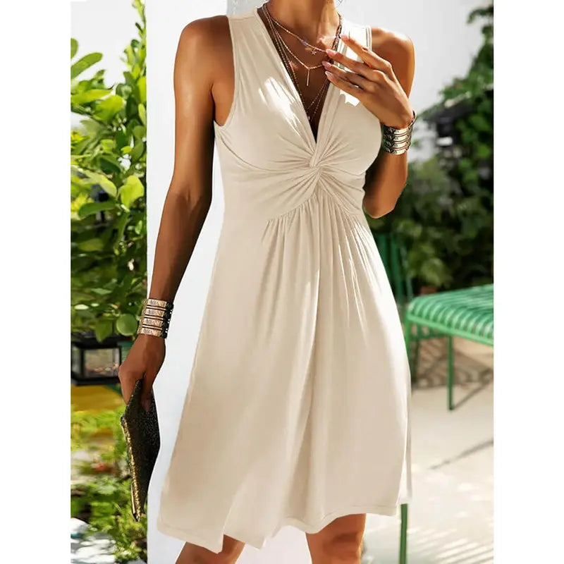 Robe débardeur torsadée unie froncée pour femme