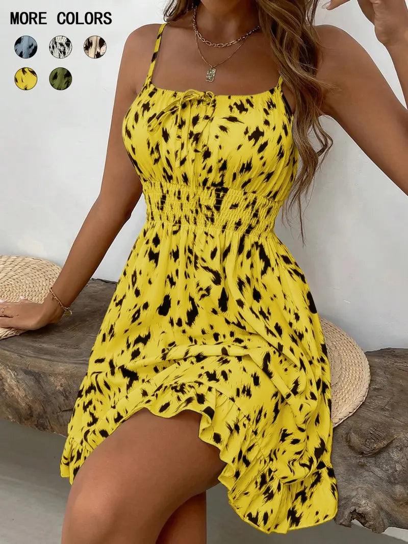 Robe Courte Fleurie Femme avec Bretelles Fines Réglables, Élégante et Estivale pour Occasions Décontractées