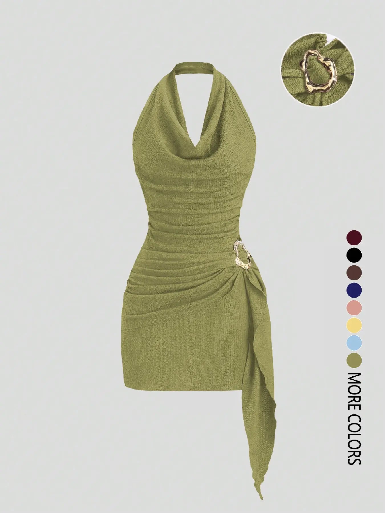 Robe Halter plissée unie pour femme