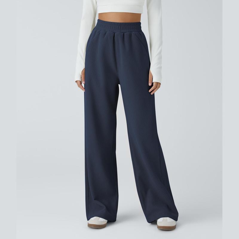 Pantalon décontracté en velours côtelé, coupe droite, taille haute, avec poches latérales