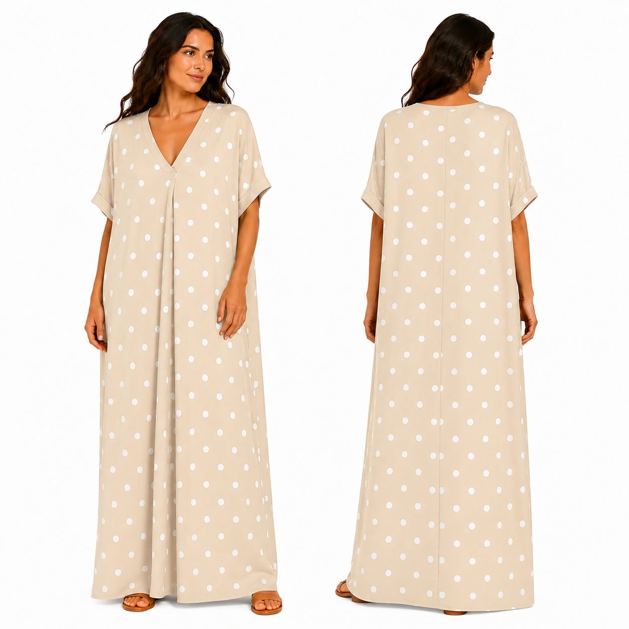 Robe longue oversize fluide chic à pois pour femme été