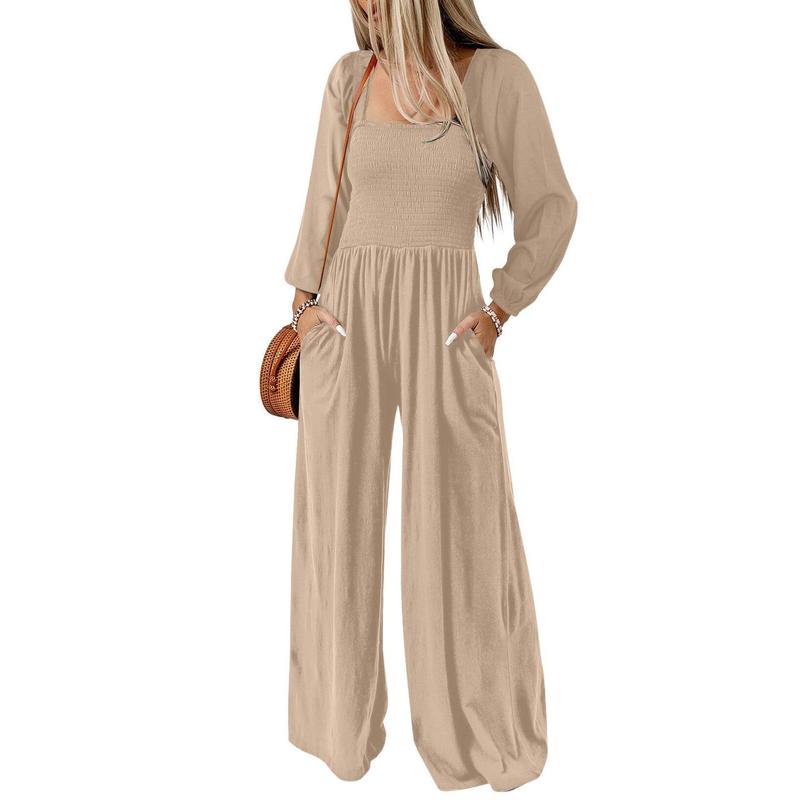 Salopette ample décontractée pour femme, combinaison une pièce à manches longues, jambes larges, pantalon long, barboteuse avec poches