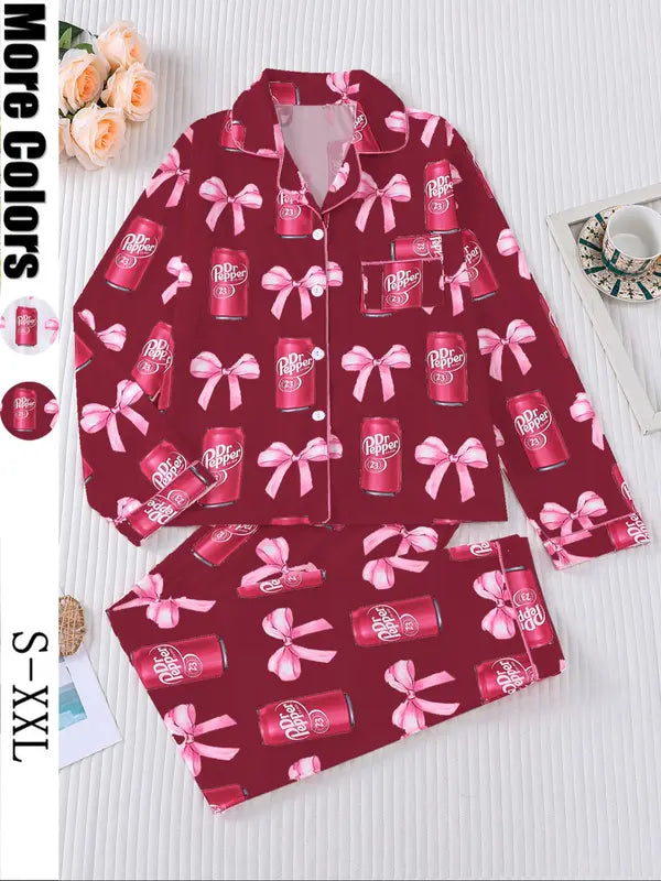 Ensemble pyjama Dr Pepper pour femme, vêtement de nuit à manches longues imprimé soda, cadeau homewear doux et confortable pour l'automne et l'hiver