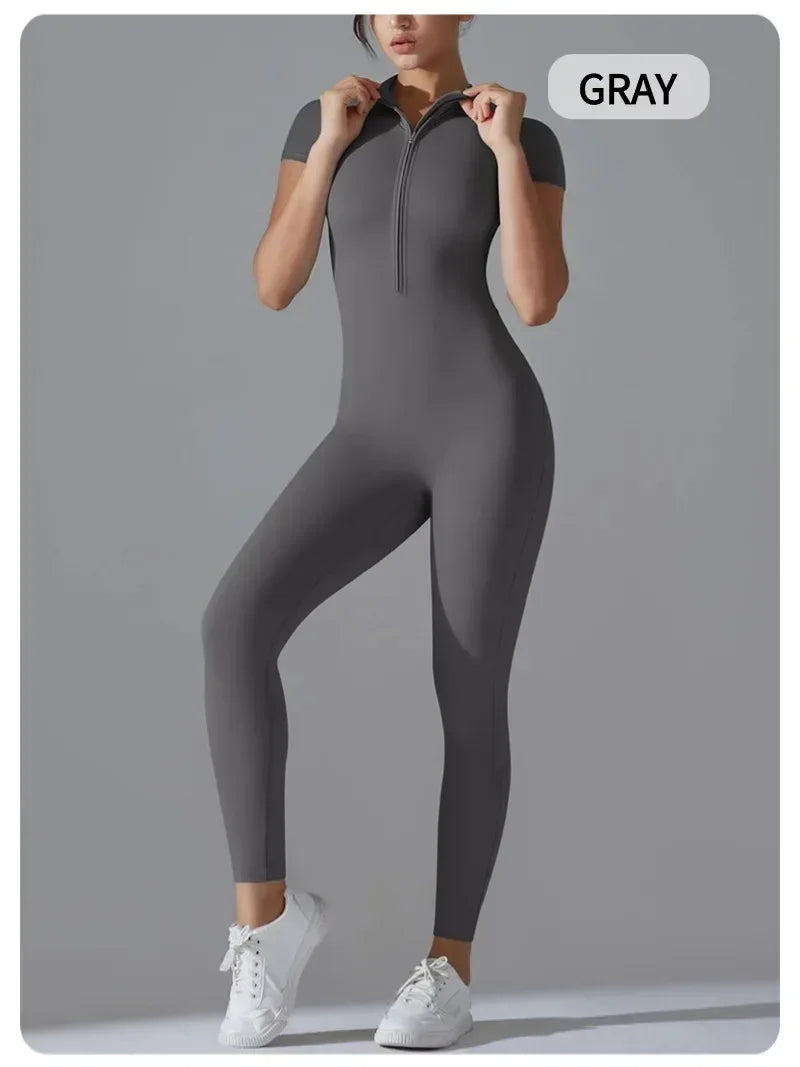 Combinaison de fitness sexy pour femmes, moulante avec fermeture éclair, pantalon de sport, leggings de sport pour femmes, fitness