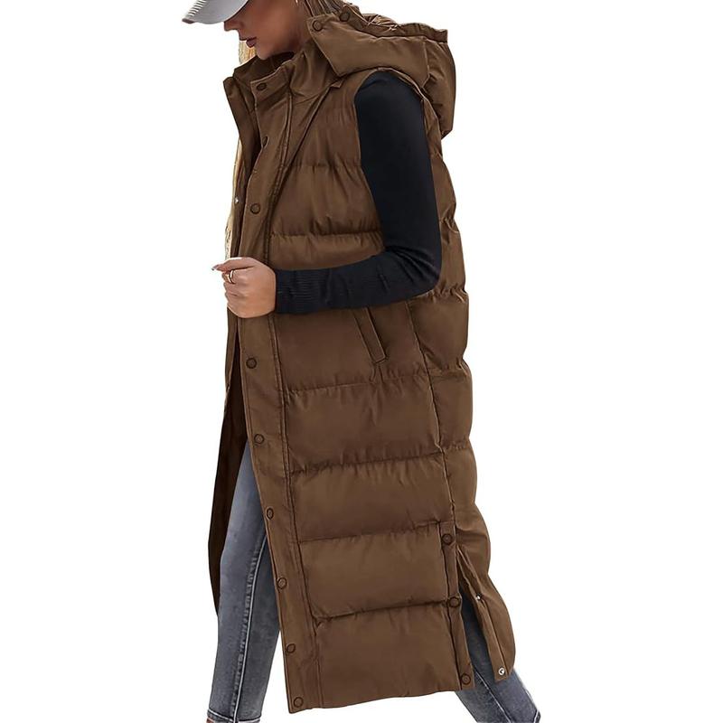 Gilet long matelassé pour femme avec capuche matelassée et fermeture boutonnée pour manteau d'hiver 2025 - Hauts, Vêtements pour femmes