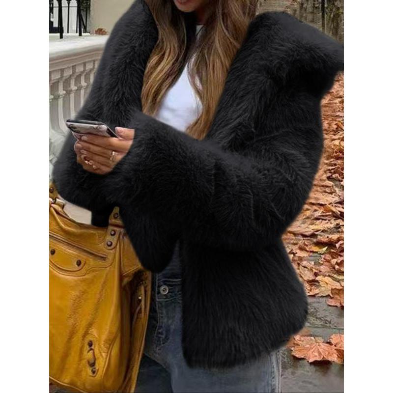 Veste à capuche en fausse fourrure décontractée pour femmes, style court, pour l'automne et l'hiver, épaisseur de tissu modérée, coupe ajustée, couleur marron café, manteau d'extérieur basique