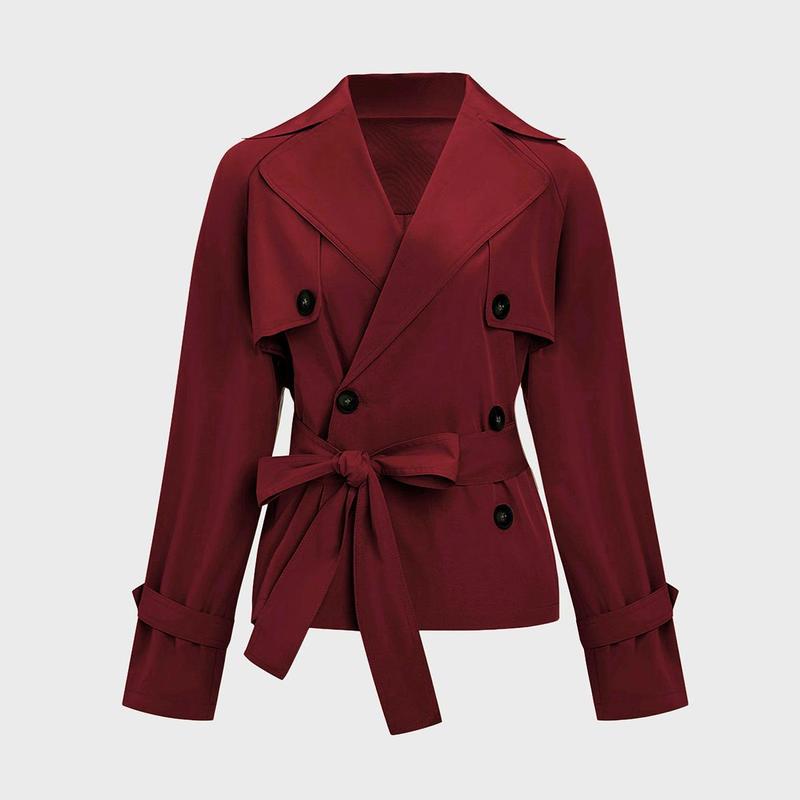 Trench-coat droit pour femme avec ceinture détachable et revers crantés, Trench-coat élégant à revers, style wrap, pour l'automne et l'hiver