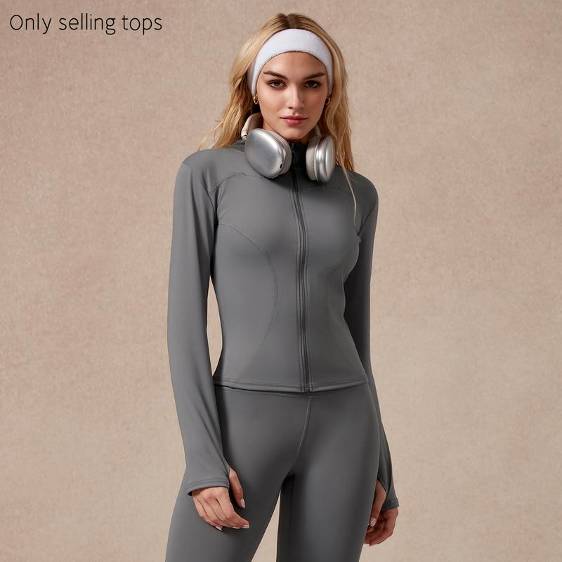 Veste de sport zippée à manches longues pour femme, coupe ajustée, tissu extensible à séchage rapide avec trous pour les pouces, pour la course, le yoga, la gym, tenues d'entraînement, vêtements de sport.