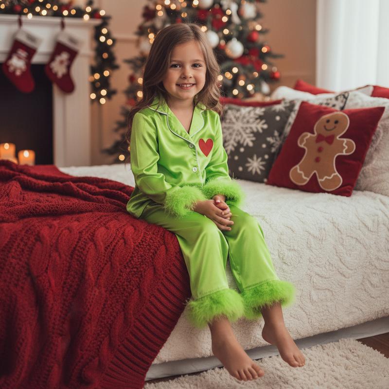 Pyjamas Mommy and Me, Tenues de Nuit de Noël Assorties pour la Famille, Hauts à Manches Longues avec Revers et Col en V Boutonnés et Pantalons à Taille Élastique pour la Maison