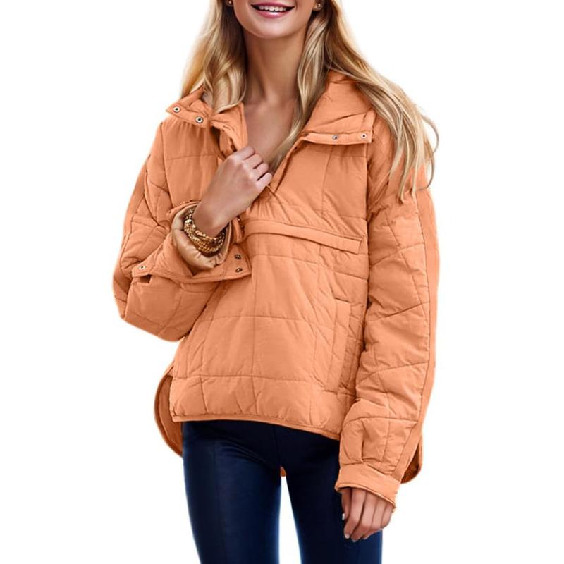 Veste doudoune oversize matelassée à capuche chauve-souris pour femme, pull à manches longues léger et chaud avec grande poche poitrine
