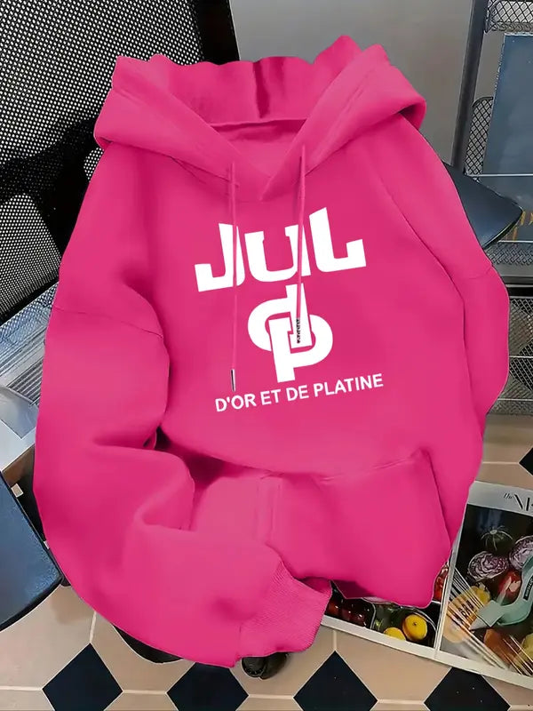 Sweat à capuche imprimé lettres pour femmes, pull décontracté à manches longues pour l'automne et l'hiver, vêtements pour femmes pour un usage quotidien
