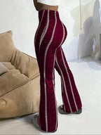 Women's Geometric Print Flared-Leg Knit Fitted Pants, Summer Casual Comfy Chic Trousers for Daily Wear, Ladies Bottoms for All Seasons