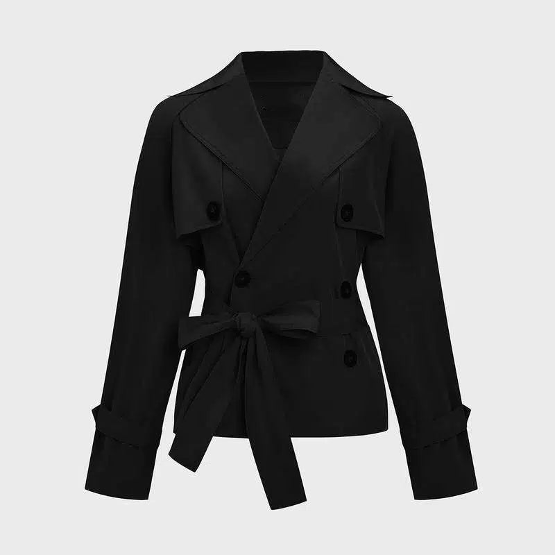 Trench-coat droit pour femme avec ceinture détachable et revers crantés, Trench-coat élégant à revers, style wrap, pour l'automne et l'hiver