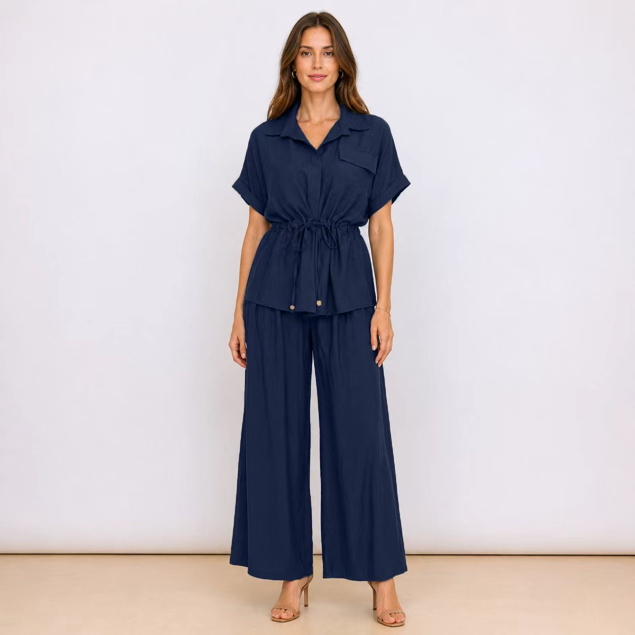 [2026] Capri, Ensemble Chemise et Pantalon Coordonné Avec Cordon de Serrage à la Taille