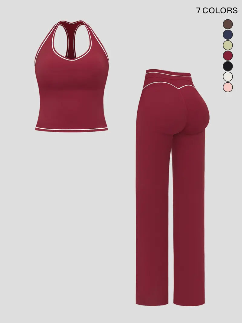 Ensemble de yoga pour femme avec doubles bretelles, tenue de sport de luxe pour la course et l'exercice, tissu polaire colorblock.