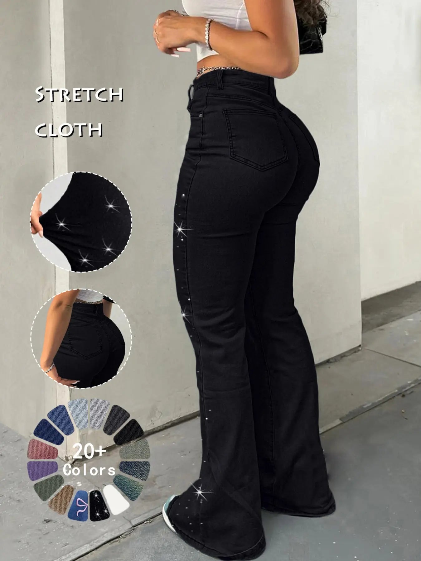 Jean Y2K évasé taille haute pour femme, Jean décontracté en denim avec poches à boutons, Bas pour femme pour le quotidien, Jean 000, Jean femme à la mode et polyvalent, Convient pour le printemps, l'été, l'automne et l'hiver